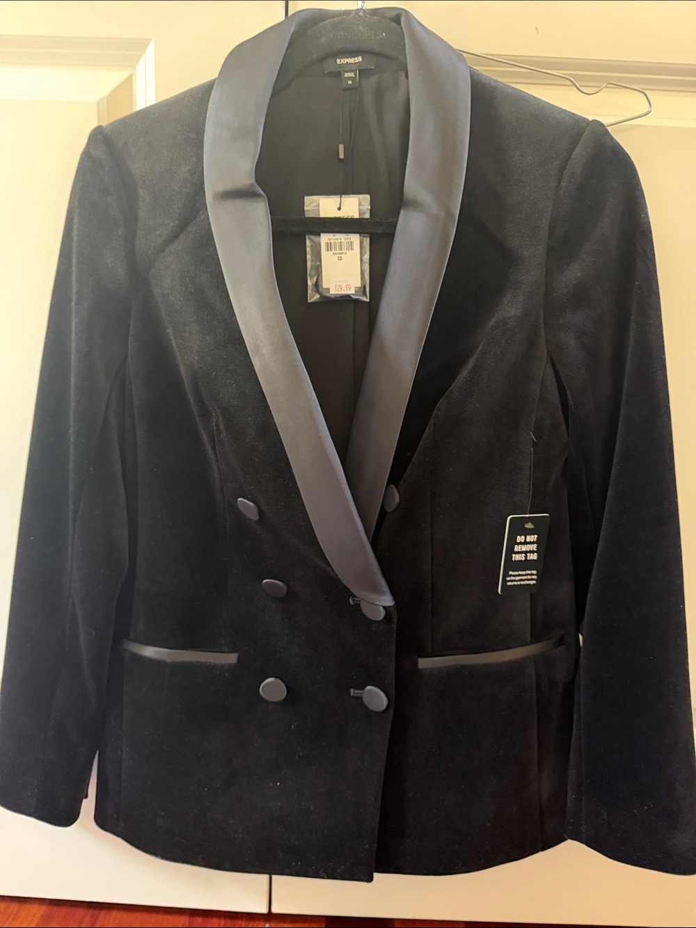 Express Black Velvet Double-Breasted Tux Blazer